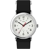 Timex Unisex Weekender 38mm Watch &ndash; Silver-Tone Case Cream Dial with Black Fabric Slip-Thru Strap