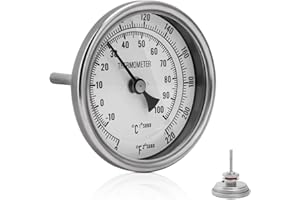 FERRODAY 3" Dial 2" Probe Stainless Steel Kettle Thermometer 1/2 NPT Weldless w/O-Rings 0-220F