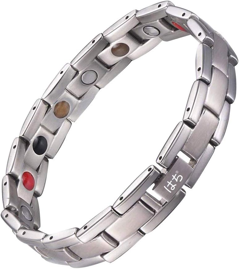 はち Titanium Magnetic Bracelet for Men and Women 5 Element Wristband Powerful Germanium Magnets Strength Bracelet Men with Adjustment Tool and Gift Box (Silver)