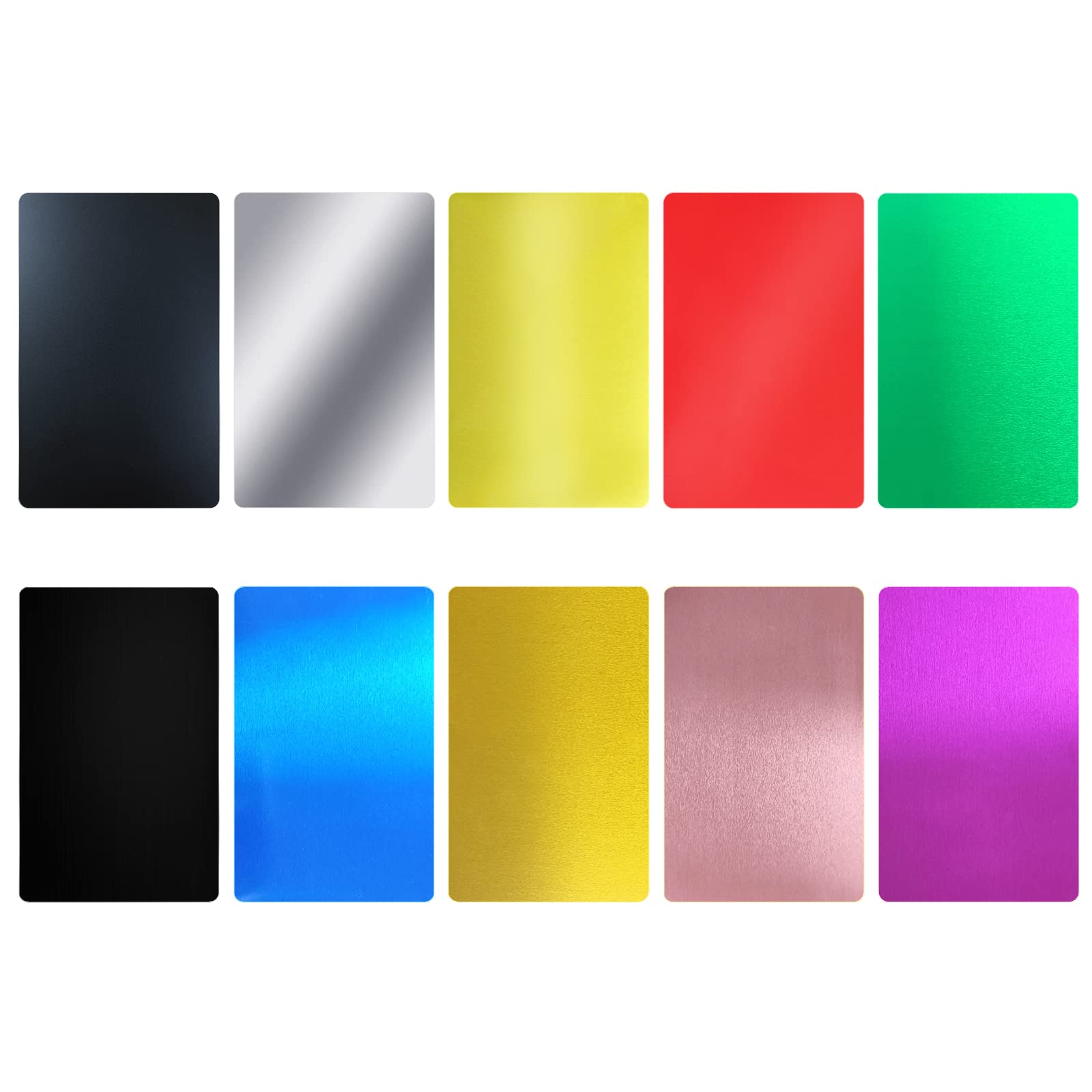 FONLAND Metal Cards Blank,100Pcs Metal Cards Engraved, Metal Business Cards Engraving Aluminium Alloy Thickness for Customer DIY Gift Lable Tag Cards 10 Colors(10 Pieces per Color)