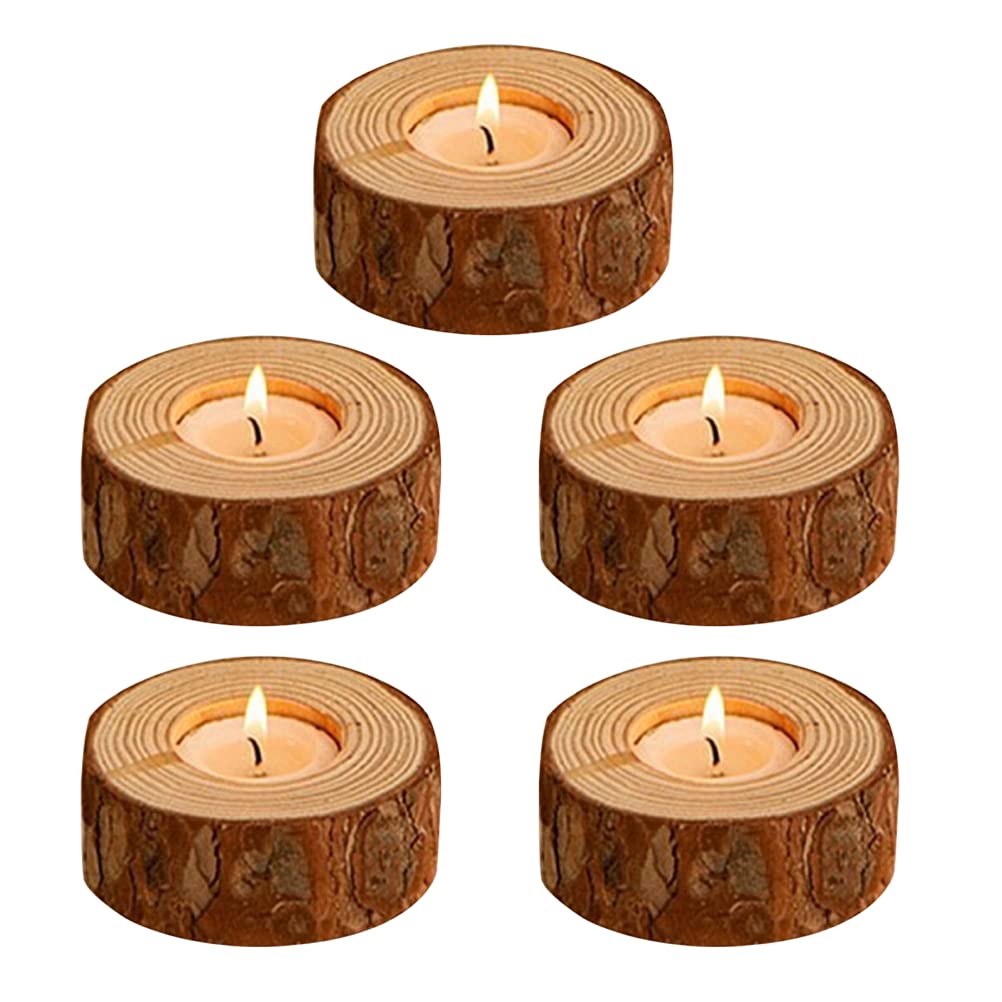 PRETYZOOM 5Pcs wood candle holders log in holder tealight candles decoracion wooden birch- Stump Candle Holders Home Decoration- Ornament Wood Pile Candle Holders