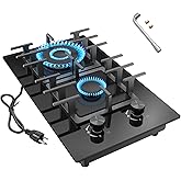 Nafewin 2 Burner Gas Stove Propane Cooktop, Tempered Glass Gas Cooktop 12 inch Stainless Steel Gas Burner with Thermocouple Protection, Lpg/Ng Dual Fuel Built-in Gas Stove Top for Apartments, Rvs