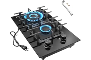 Nafewin 2 Burner Gas Stove Propane Cooktop, Tempered Glass Gas Cooktop 12 inch Stainless Steel Gas Burner with Thermocouple Protection, Lpg/Ng Dual Fuel Built-in Gas Stove Top for Apartments, Rvs