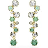 Swarovski Constella drop earrings, Mixed cuts, Green, Gold-tone Finish