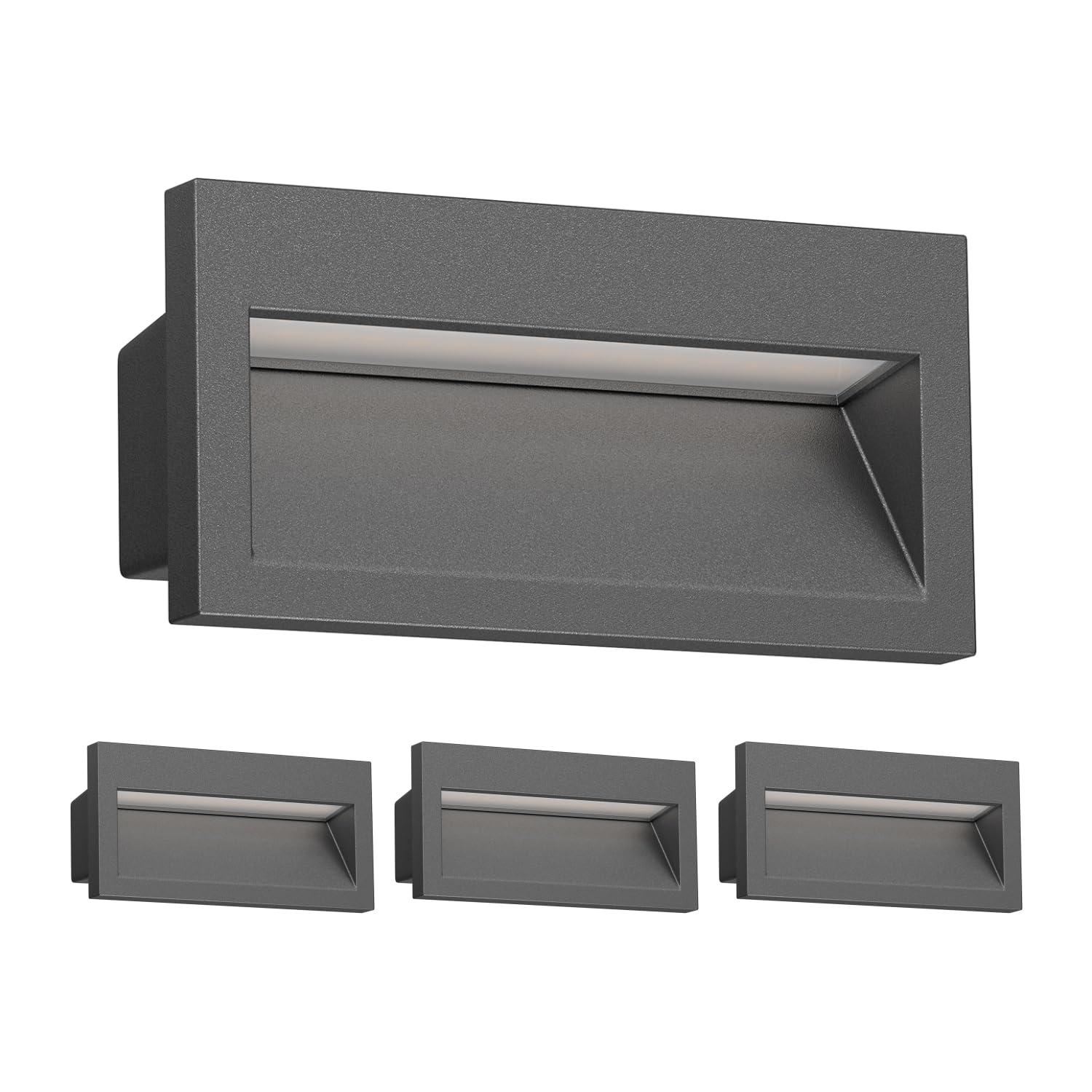 ledscom.de 4 LED recessed wall Light NOLA, Downlight for Outdoors, IP54, Anthracite matt, 140 x 70mm, Warm White