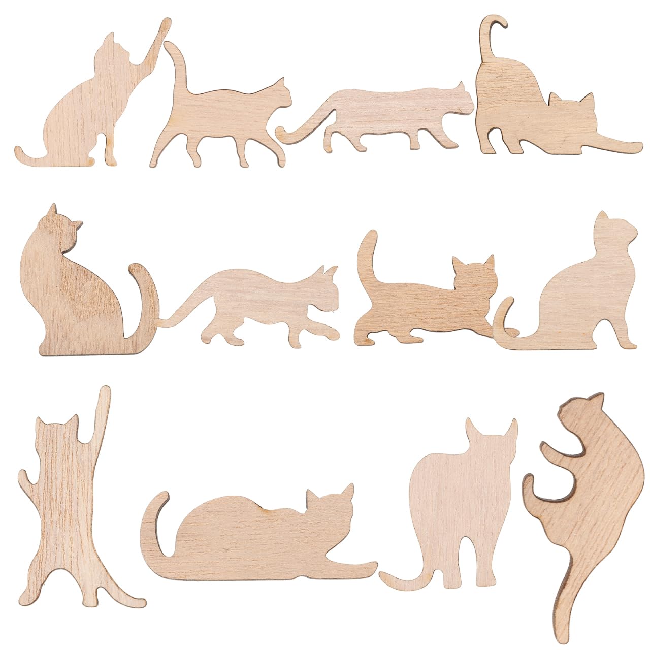Photo 1 of STOBOK 12Pcs Unfinished Wooden Cat Cutouts for DIY Crafts, Animal Shapes for Kids Painting Beige Wood Ornaments for Home Decor and Art Projects