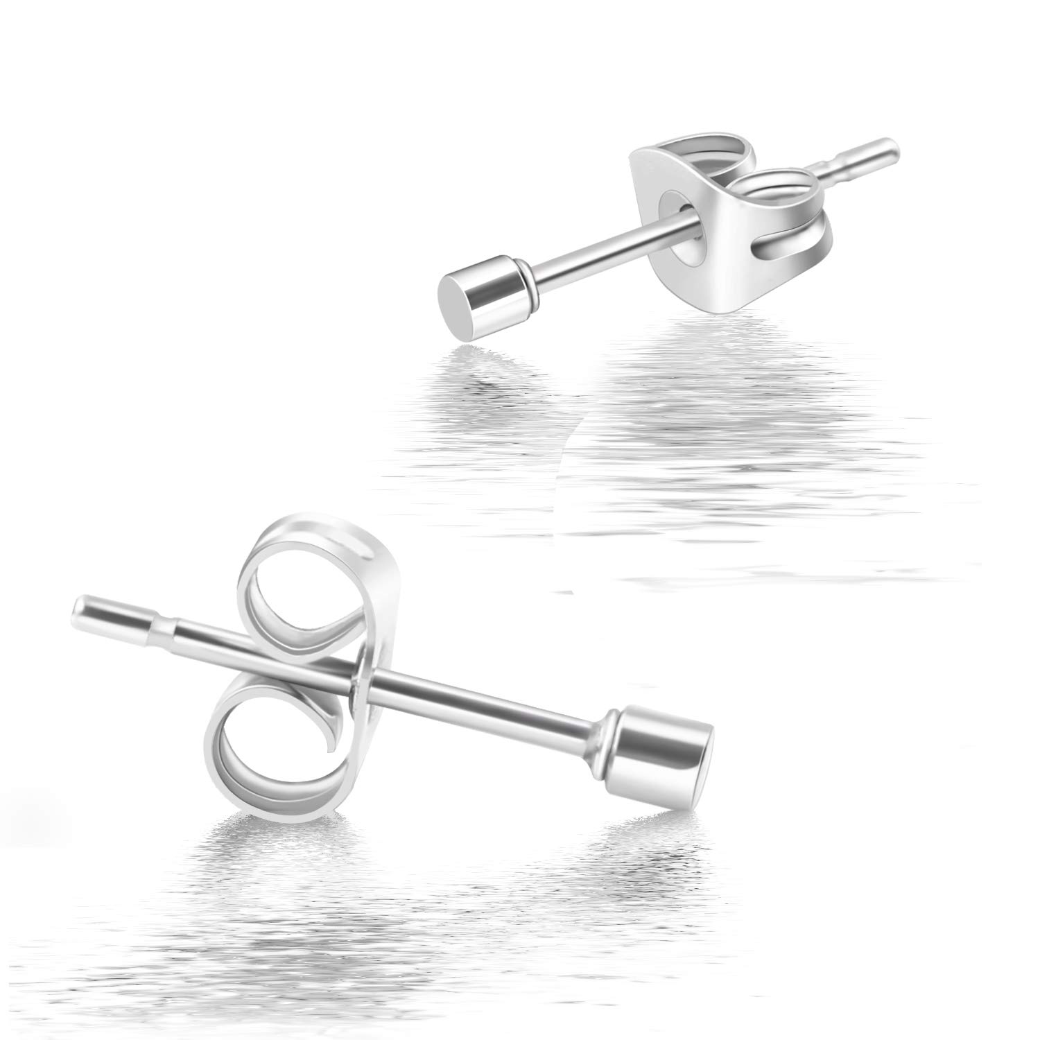 UHIBROS Hypoallergenic Stainless Steel Stud Earrings 2mm Tiny Ear Studs for Women Man 18K White Gold Plated 6 Pairs