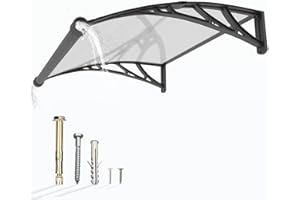 GUANSU-CN Window Awning Door Canopy 40"x48", Awnings for Doors Polycarbonate Cover Patio Door Awning UV Rain Snow Sunlight Protection Hollow Sheet with Separate Drainage Sink, Black Bracket & Transparent Board