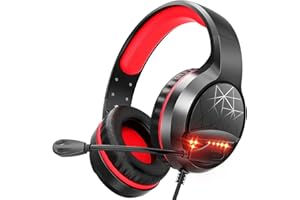 BENGOO Gaming Headset Headphones for Xbox Series X|S, Xbox One, PS5, PC, Mac, Nintendo Switch, Noise Isolating Over Ear Headphones with Mic, Red LED Light, Bass Surround for Sega Dreamcast