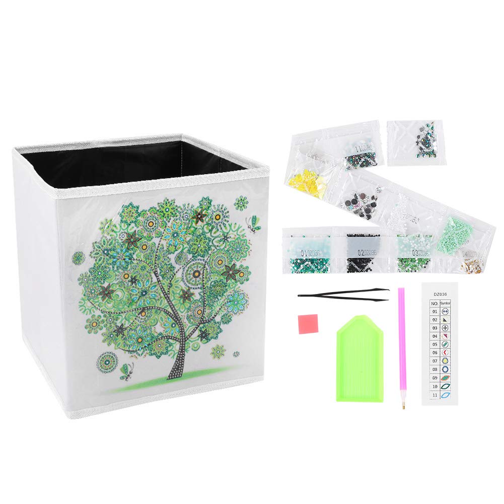 Foldable Desktop Storage Box, DIY Rhinestone Painting Kit, PU Leather and Resin, 25 x 25 x 25cm, Art Accessories Organizer for Creative Crafting Supplies