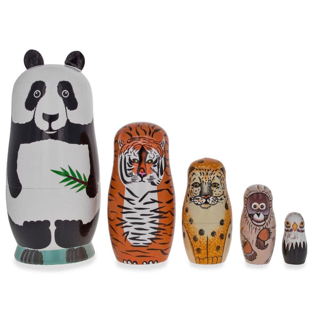 BestPysanky Panda, Tiger, Leopard, Monkey, Eagle Wooden Nesting Dolls