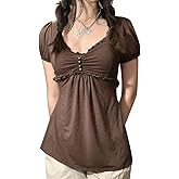 Fairy Grunge Y2k Shirts Vintage Graphic Print Aesthetic Crop Tops Short Sleeve Lace Girls Slim Fit Summer Tees