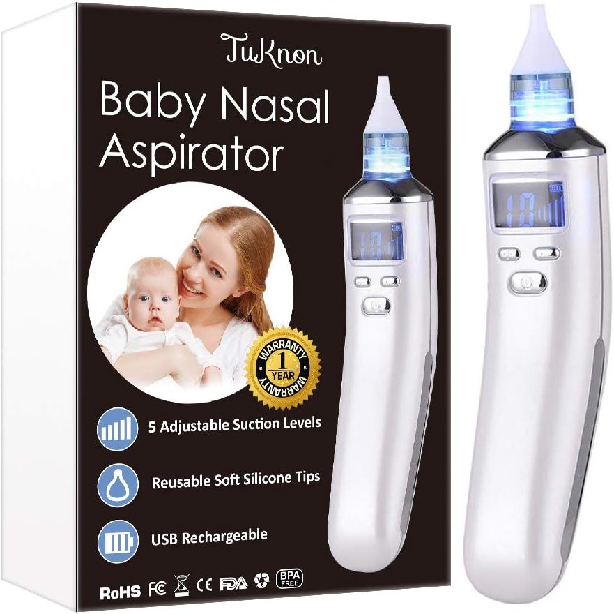 Electric Baby Nasal Aspirator Nose Cleaner and Snot Sucker โ Adjustable Settings and Reusable Tips with LCD Screen