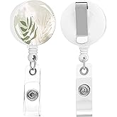 TPOAEL 2 Pack Retractable Badge Holders Cute Badge Reel Badge Clip ID Card Holders for Student Office Worker Doctor Nurse Teacher (Green Leaf)