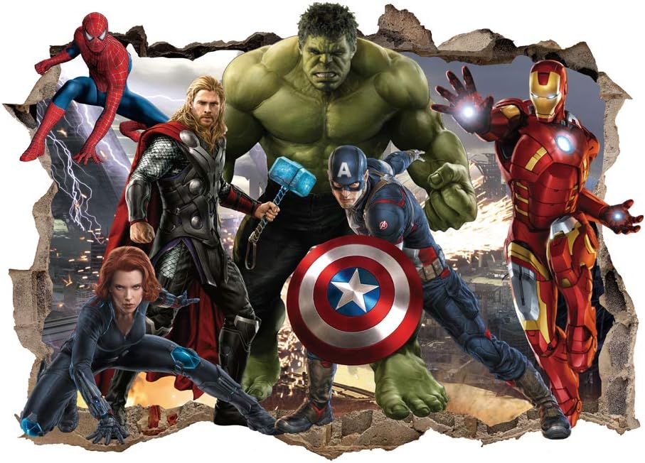 ZHIHANYU Super Hero Wall Decals Movie Characters Wall Stickers Excellent Vinyl Smashed Wall Decoration for Boys Bedroom Living Room Playroom Decor Size：（16 x 24inches ）