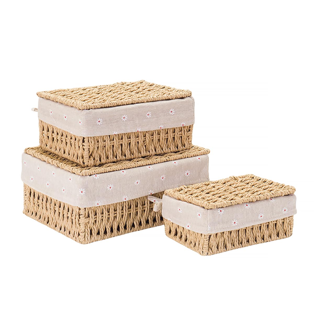 Photo 1 of GIB Small Wicker Storage Baskets with Lids and Liner, Rectangular Paper Rope Woven Baskets for Organizing, Decorative Boxes Boho Decor for Shelves Table Desktop Makeup Organizer, Set of 3