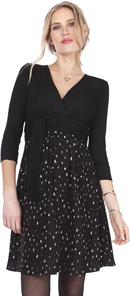 Amazon Co Jp Seraphine セラフィン マタニティワンピース Loveday ラブデイ クロスオーバーカシュクールトップスマタニティ ナーシングラップワンピース ブラック ハートプリント 服 ファッション小物