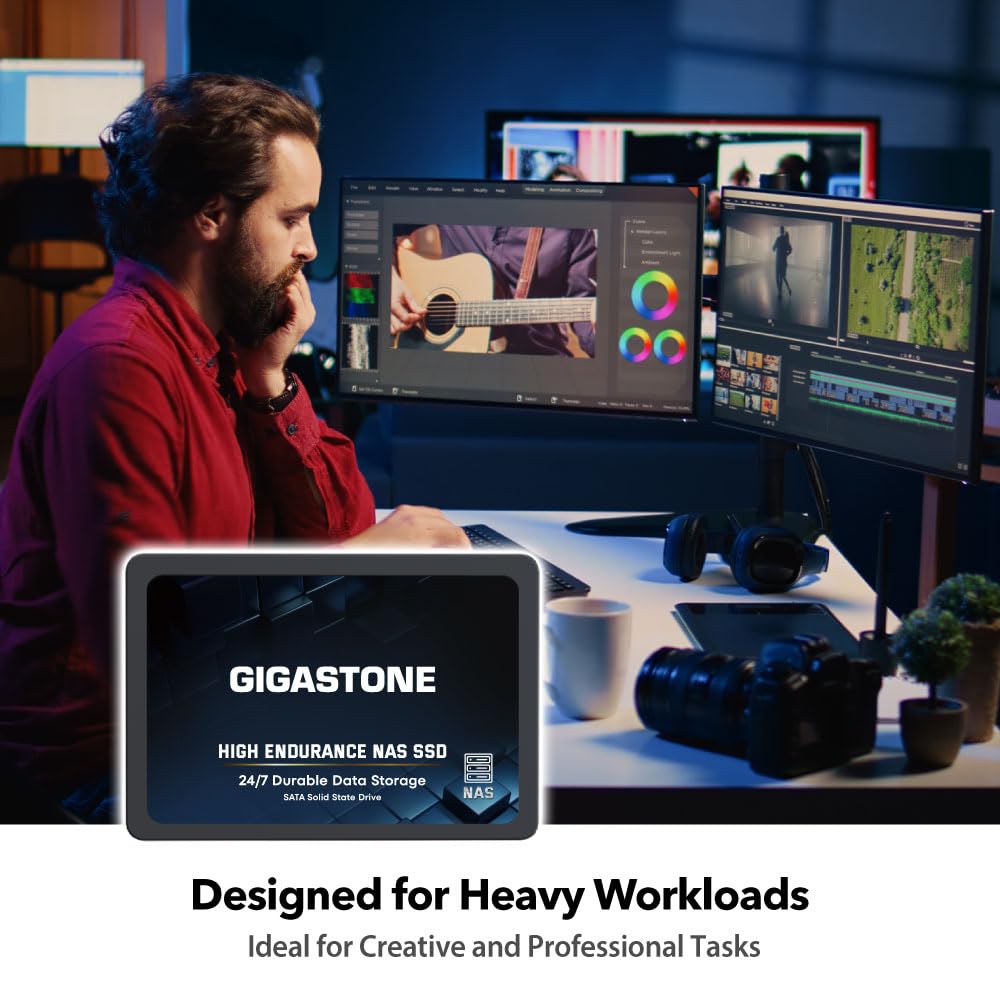 Gigastone 1TB NAS SSD Drive (2-Pack) 24/7 Durable TLC High Endurance RAID Data Storage Network Attached Storage 2.5