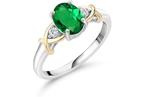 Gem Stone King 3-Stone Engagement Ring for Women | 10K Yellow Gold and 925 Silver | Gemstone Birthstone and Lab Grown Diamond Crossover Wedding Anniversary Ring