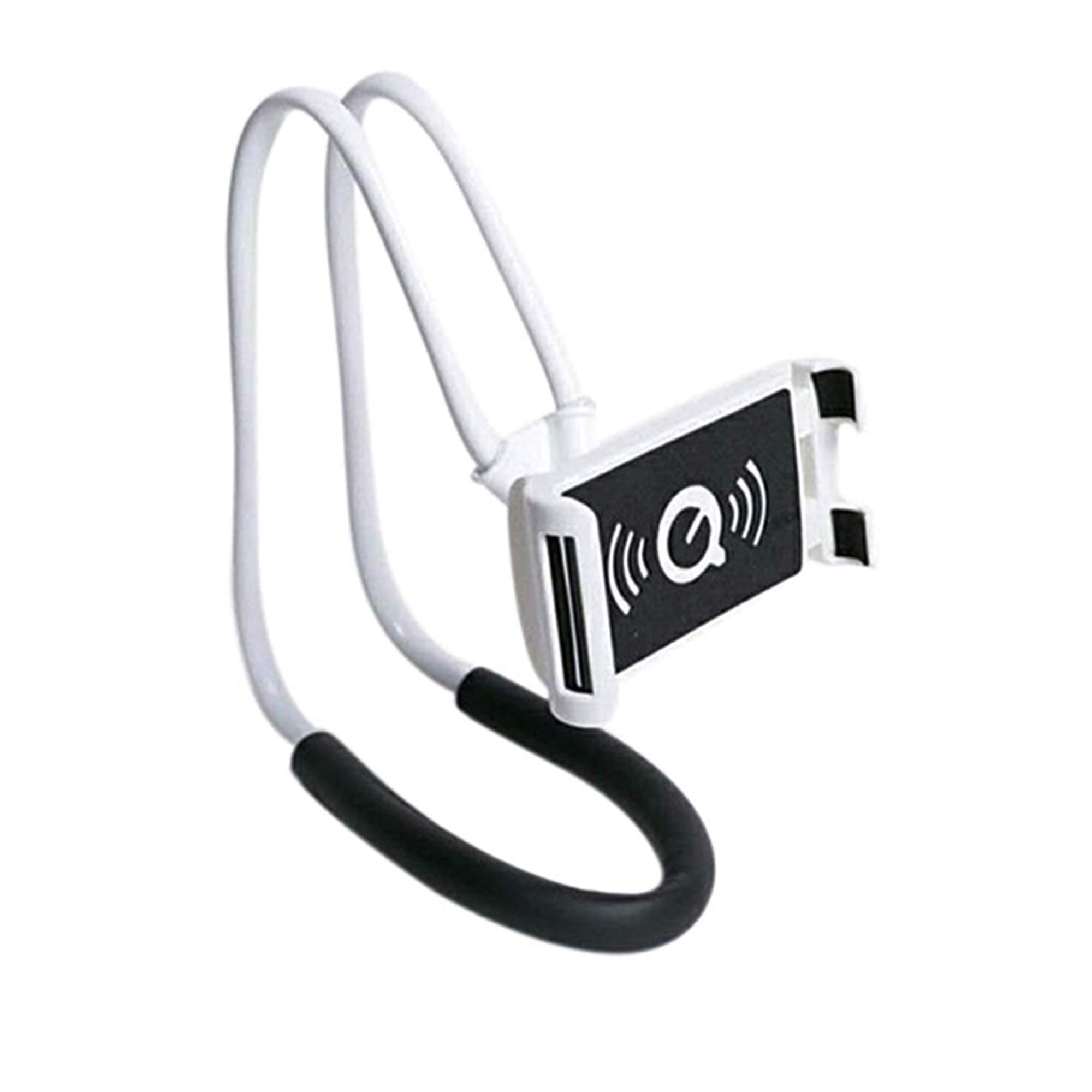 Lazy Cell Phone Mount Hanging on Neck, Xfaiz Flexible Long Arms Stand Clip Holder Stand 360 Rotating DIY Free Rotating Multiple Functions for Desk Bed, Bike and Motorcycle (White)