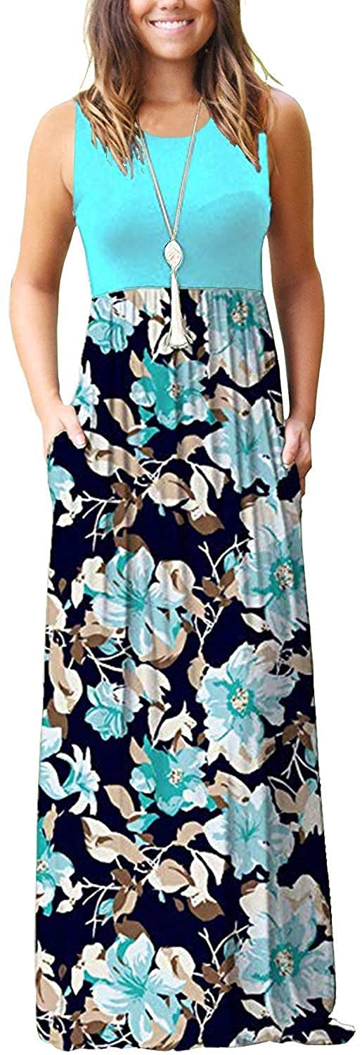 AUSELILYWomen's Summer Sleeveless Loose Maxi Dress Casual Long Dress with Pockets