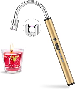 FUBARBAR Candle Lighter, USB Rechargeable Lighter Safe Flameless Windproof Rain Resistant 500 Uses on Charge,Convenient for Birthday,BBQ,Outdoor Charcoal(Gold)