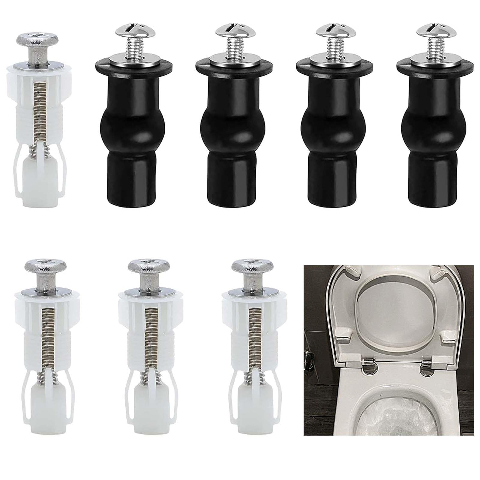 Vexquivera 8PCS Toilet Seat Fittings,Toilet Seat Fixings Kit,Universal Toilet Seat Hinges Easy to Install Toilet Seat Fixings Kit for Toilet Covers and Flushing Lid Parts Fixtures