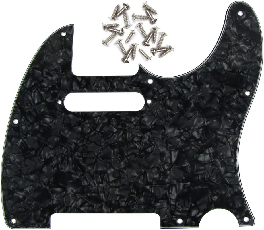 FLEOR 8 Hole 4Ply Black Pearl TL Pickguard Single Coil Neck Hole Cut Guard Plate with Mounting Screws for U.S./Mexican Standard TL TE Plate Replacement