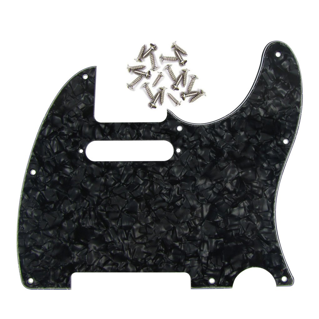 FLEOR 8 Hole 4Ply Black Pearl TL Pickguard Single Coil Neck Hole Cut Guard Plate with Mounting Screws for U.S./Mexican Standard TL TE Plate Replacement โ image 1