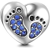 Heart Love Footprints Charms 925 Sterling Silver Jan-Dec Birthstone Crystal Charms Beads for Pandora Bracelets