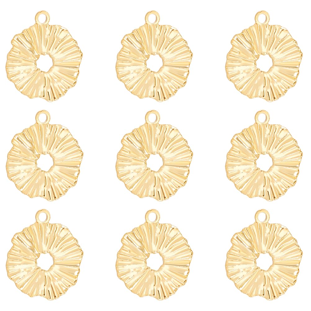 UNICRAFTALE 10pcs Golden Textured Flower Charms 304 Stainless Steel Pendants Hollow Flower Pendant 1.8mm Small Hole Charm for DIY Necklaces Jewelry Making Accessory