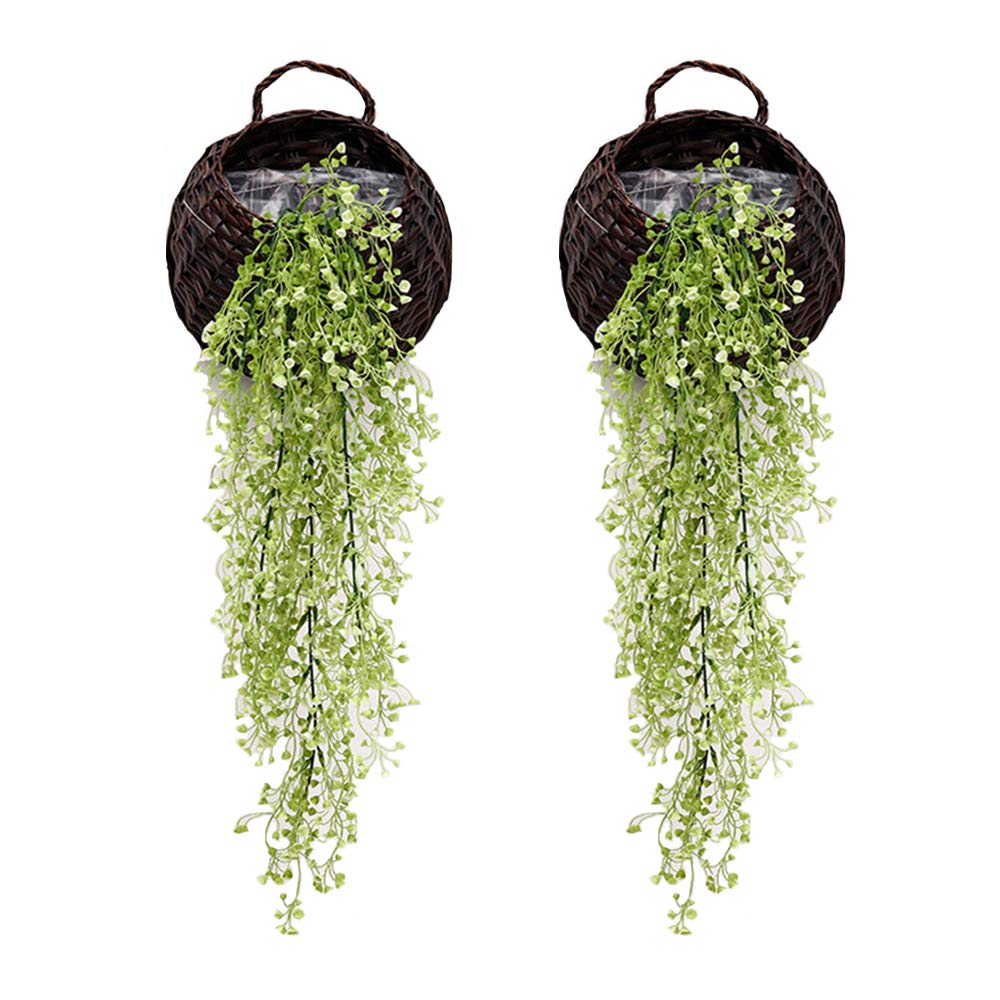 Artificial Hanging Vine Plants, Pack of 2 Pieces Artificial Ivy Fake Flowers Greenery Plants for Home Garden Wall Decoration, Green