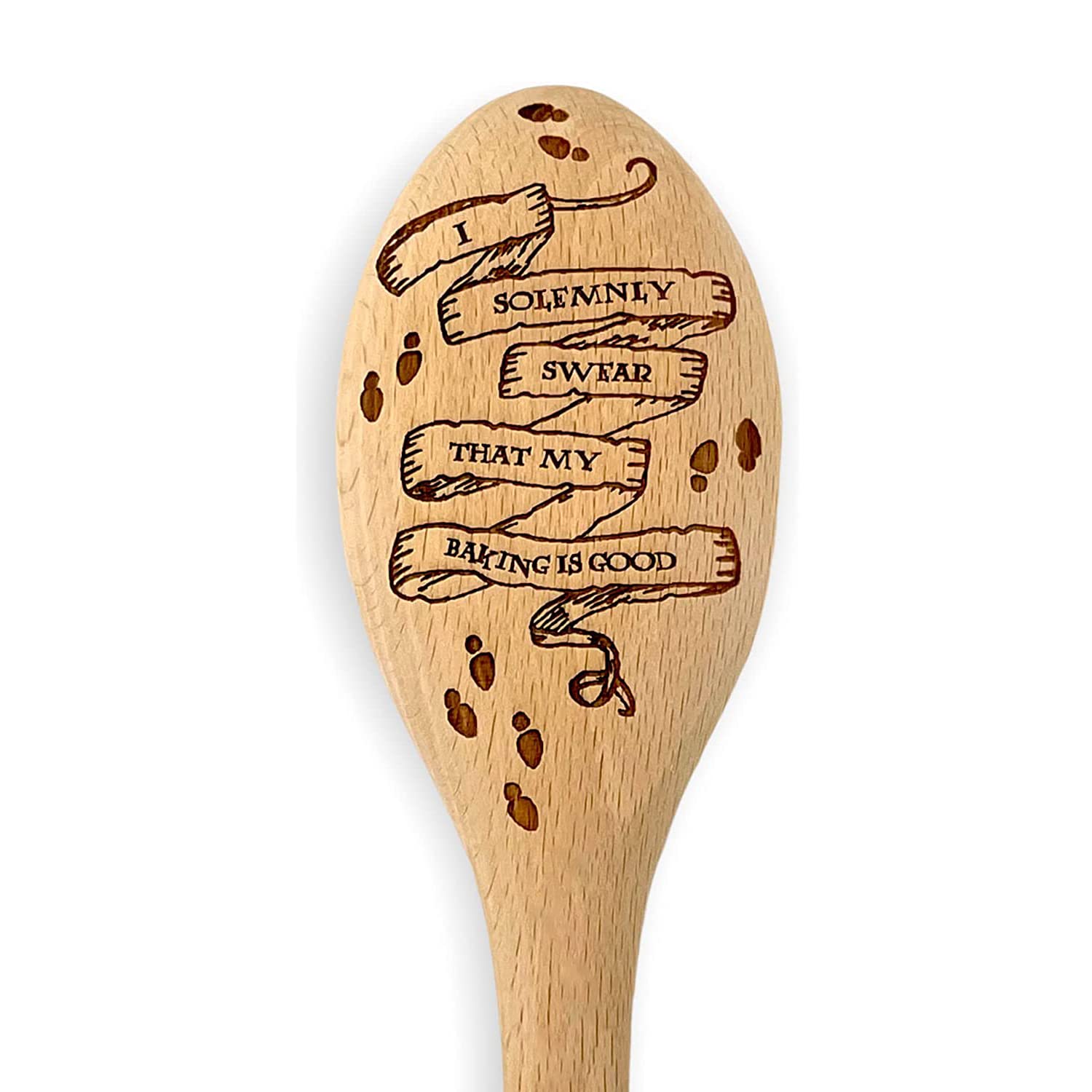 Harry The Wizard Baking Gift - Wooden Spoon Wand - Engraved Inscription - Cooking Baking Gift for Men & Women - Unofficial Fan Item (I Solemnly Swear)