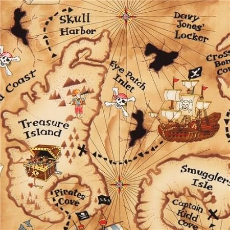 Stoffa Decorata Con Mappa Del Tesoro Dei Pirati Colore Marrone Chiaro Da Timeless Treasures Vendita Di Multipli Di 50 Cm Amazon It Casa E Cucina