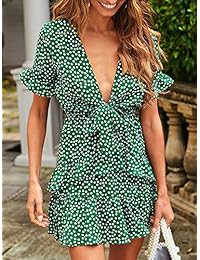 Saikesigirl - Vestido para mujer, cuello en V, diseño floral