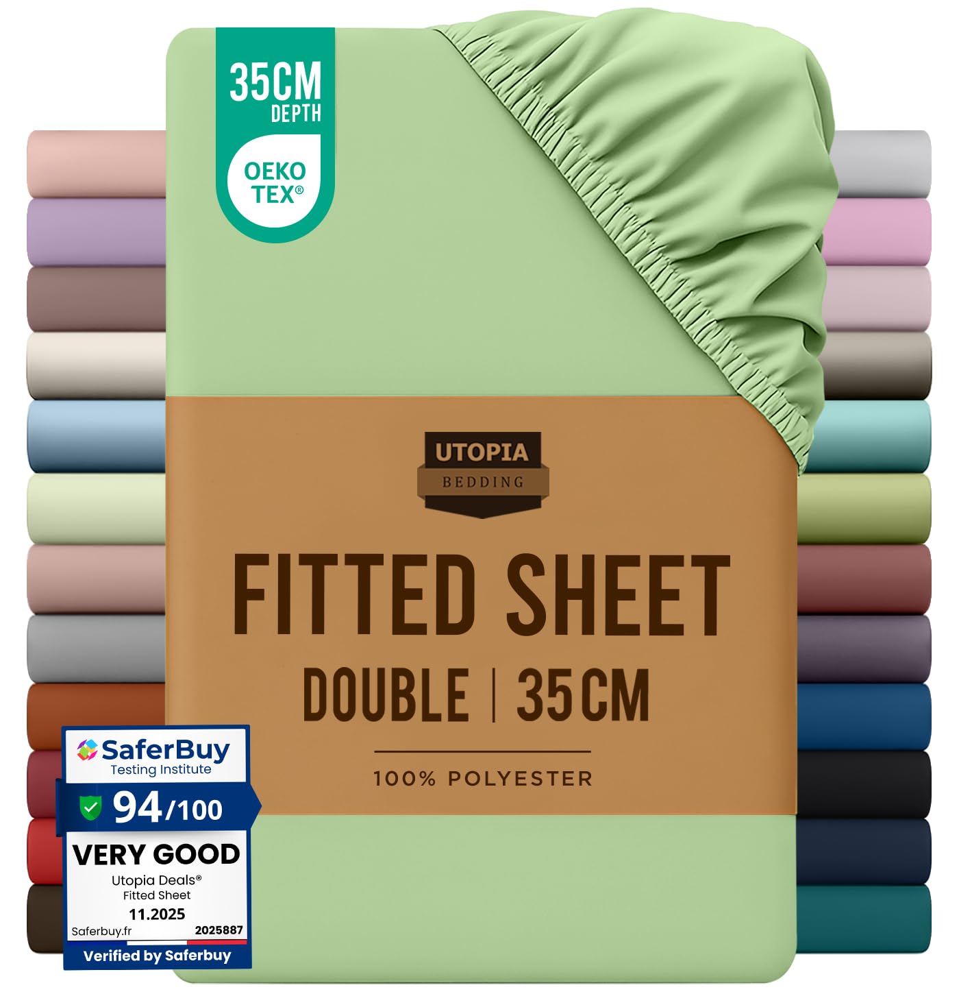 Utopia Bedding Fitted Sheet Double, Sage - Deep Pocket 14 inch (35 cm) - Easy Care - OEKO-TEX Certified - Soft Brushed Microfibre Fabric - Shrinkage and Fade Resistant - Bottom Sheet