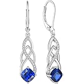 Blaniy Princess Cut Drop Dangle Earrings 925 Sterling Silver Celtic Knot Leverback Earrings Birthstone Infinity Jewelry Gifts for Women