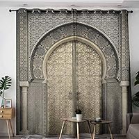 AGONIU Grommet Window Curtains,Moroccan Aged Gate Geometric Pattern Doorway Design Entrance Architectural Oriental Style,Insulated with Grommet Curtains for Bedroom,W72x84L Sepia Black