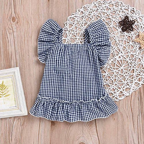Tantisy ♣↭♣ Baby Girl Dresses 6M-24M Fashion Kids Ruffled Sleeve Plaid Princess Party Casual Dress Patchwork Sundress Blue