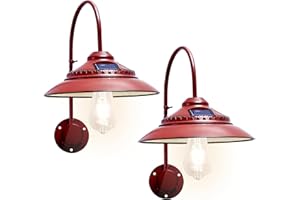 Goodeco Solar Barn Lights Outdoor - Rustic Vintage Outdoor Wall Lights with Motion Sensor & One Clear Glass LED Edison Bulb, No Wiring, Ideal Gifts for Patio Porch Deck & More, Red (2 Pack)
