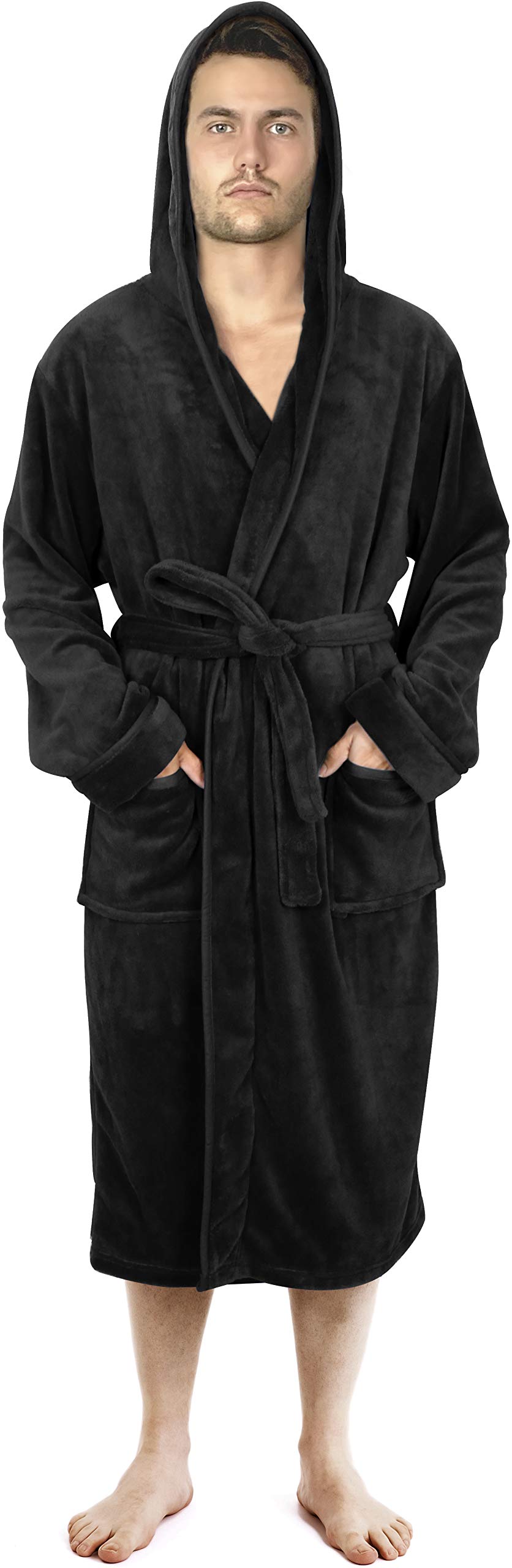 Men's Hooded Fleece Dressing Gown - Plush and Cozy Robe