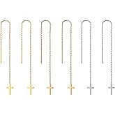 Cupimatch 3-6 Pairs Stainless Steel Cross Dangle Huggie Hinged Hoop Earrings for Men Women (1 Pair Silver Cross) for Valentine's Day