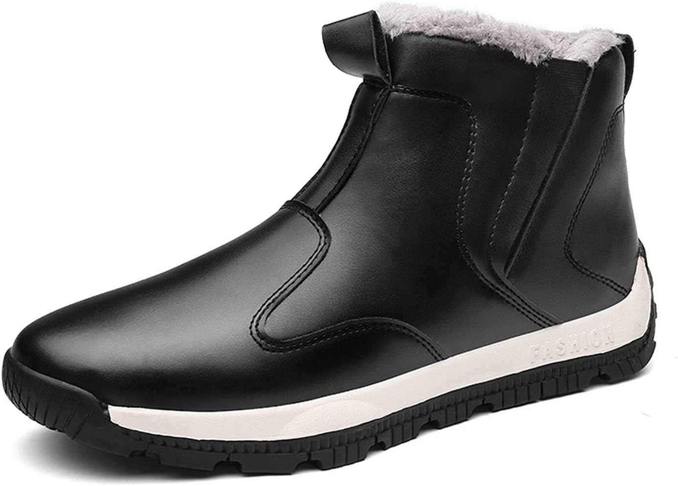 YIRUIYA Men's Waterproof Leather Boots Fur Lined Snow Shoes