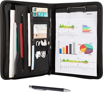 Leathario A4 Portfolio Folder with Notepad Vegan Leather Conference Organizer