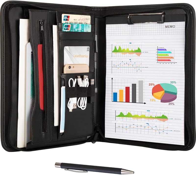 Leathario A4 Portfolio Folder with Notepad Vegan Leather Conference Organizer