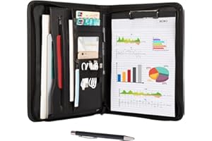 Leathario Portfolio, A4 Padfolio with Notepad, Vegan Leather Document Holder Organizer, Business Leather Folder with Pockets 