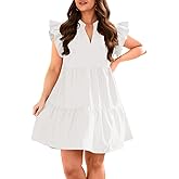 Fisoew Plus Size Dresses for Women Summer Ruffle Short Sleeve V Neck Dress Tiered Swing A Line Babydoll Mini Dress