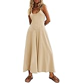 Cicy Bell Womens Casual Wide Leg Jumpsuits Summer Spaghetti Strap Sleeveless Cut Out Loose Long Pant Rompers with Pockets