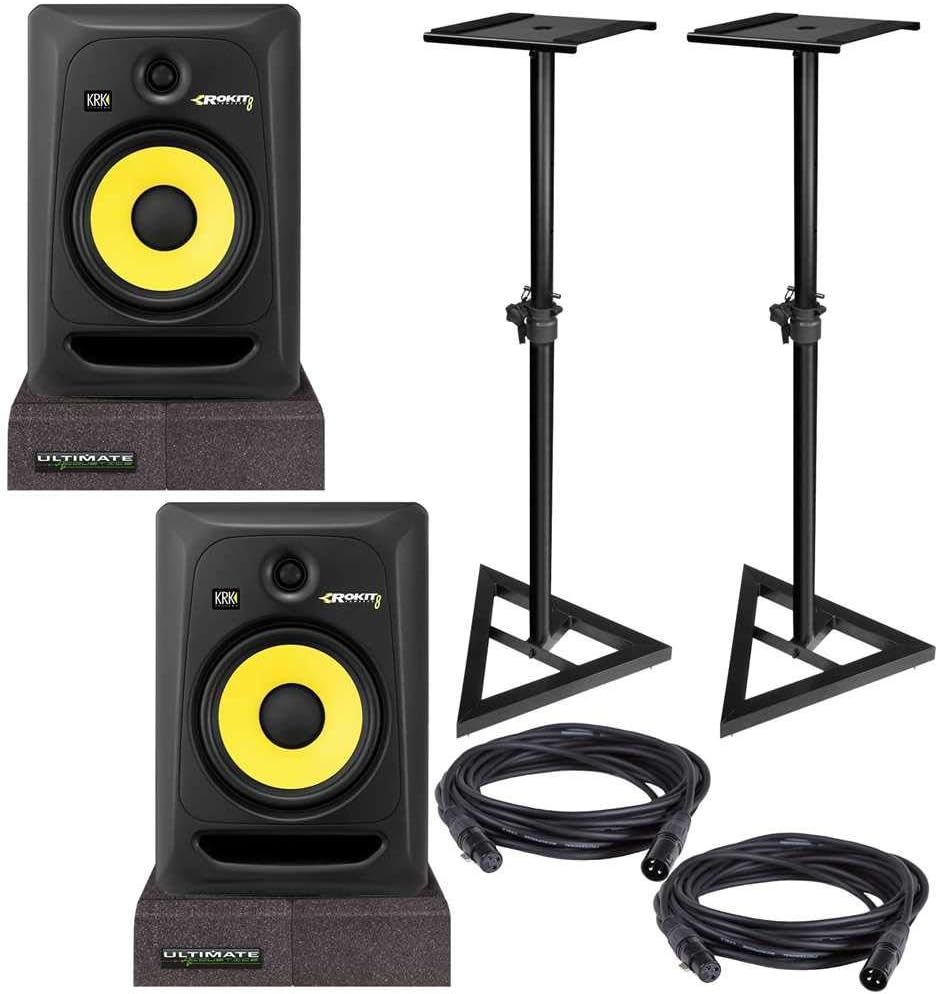 KRK RP8 G3 Studio Monitors w/ Stands & Isolation Pads
