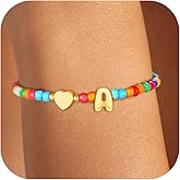 Goldegg Colorful Initial Bracelets for Women Girls, Cute Beaded Heart Shell Initial Bracelets Teen Gilr Gifts Trendy Stuff Gold Charm Bracelet Gifts for Women